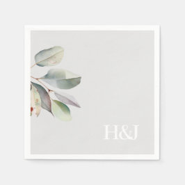 洗練されたモノグラム離れユーカリ スタンダードカクテルナプキン