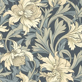 洗練されたモリスインスパイアパステル伝統コージー フリースブランケット