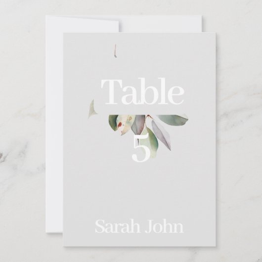 洗練されたユーカリのテーブルナンバー 招待状 (正面)