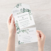 洗練されたユーカリグリーンのウェディングオールインワン招待状 オールインワン招待状 (貼ってはがせる)