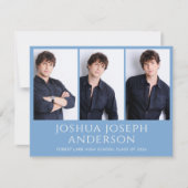洗練されたライトブルーの卒業写真のお知らせ ノートカード (正面)