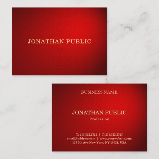 洗練されたレッドダマスク金ゴールド文字エレガントトレンディー 名刺 (正面/裏面)