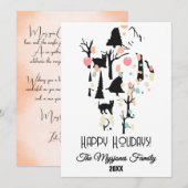 洗練されたレトロ ミニマル 黒猫 & ブランチ シーズンカード (正面/裏面)