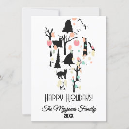 洗練されたレトロ ミニマル 黒猫 & ブランチ シーズンカード