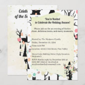 洗練されたレトロ ミニマル 黒猫 & ブランチ 招待状 (正面/裏面)