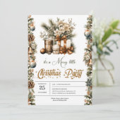 洗練されたヴィンテージグリーンと金ゴールド休日 招待状 (スタンド正面)