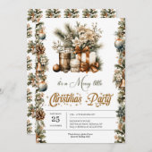 洗練されたヴィンテージグリーンと金ゴールド休日 招待状 (正面/裏面)