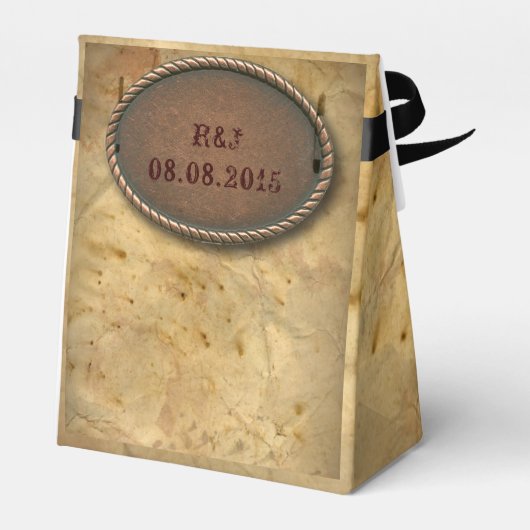 洗練されたヴィンテージ西部の田舎の結婚式 フェイバーボックス (裏面サイド)