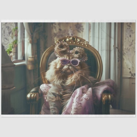 洗練されたヴィンテージCat Decompage 薄葉紙 (正面)