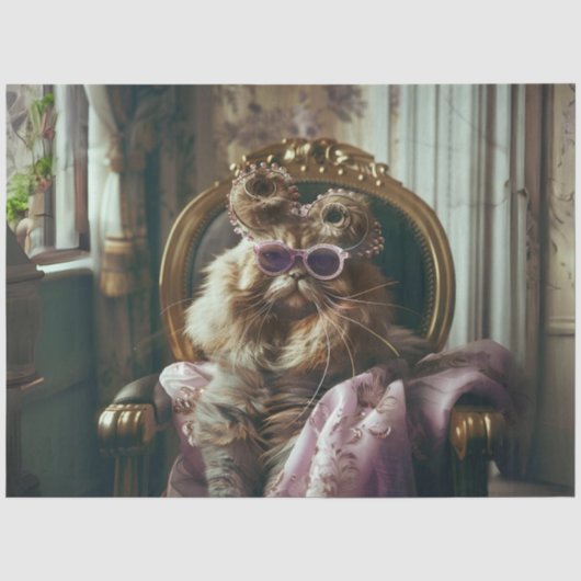 洗練されたヴィンテージCat Decompage 薄葉紙 (正面)