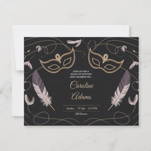 洗練された仮面パーティーの誕生日招待状 招待状 (正面)