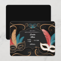 洗練された仮面パーティーの誕生日招待状