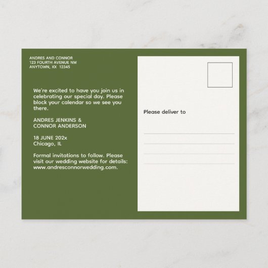 洗練された写真日付を保存する緑のはがき ポストカード (裏面)