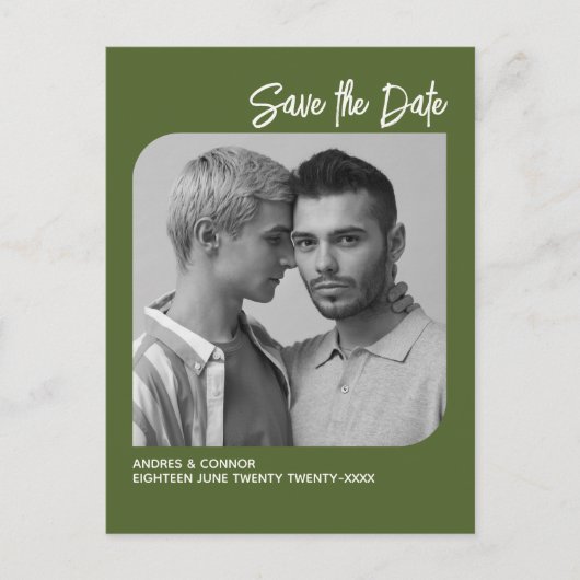 洗練された写真日付を保存する緑のはがき ポストカード (正面)
