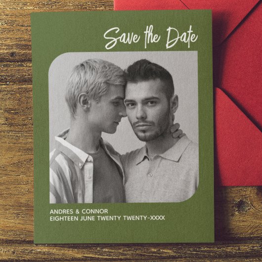 洗練された写真日付を保存する緑のはがき ポストカード