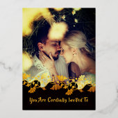 洗練された写真黒金ゴールドフローリッシュモノグラム 箔シーズンカード (正面)