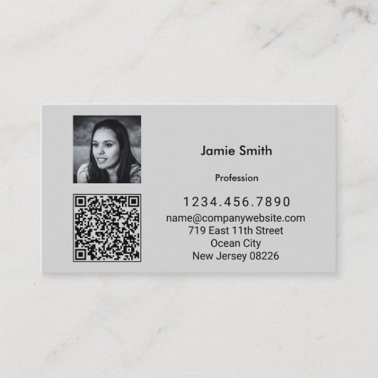 洗練された写真QRコードパーソナルメッセージグレー 名刺 (正面)