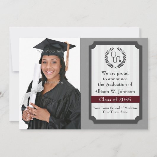 洗練された医学の卒業の写真カード 案内状 (正面)