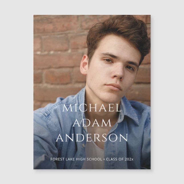 洗練された卒業写真アナウンスメントマグネット (正面)