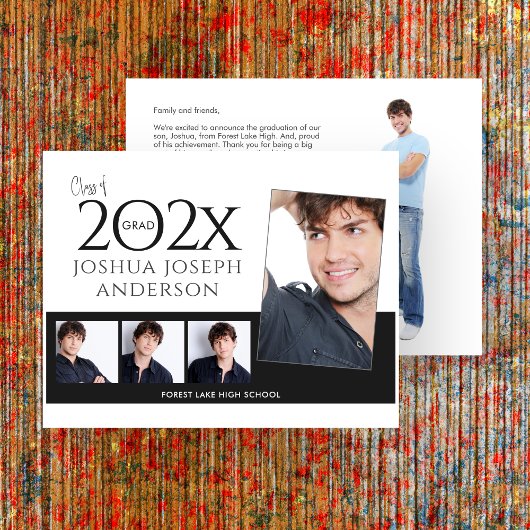 洗練された卒業写真コラージブラック ノートカード