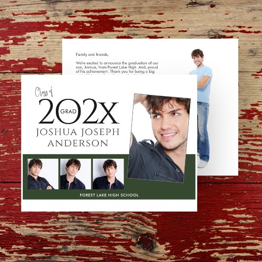 洗練された卒業写真コラージュ濃い緑 ノートカード