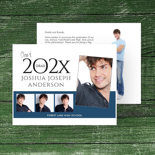 洗練された卒業写真コラージュ王室のブルー ノートカード