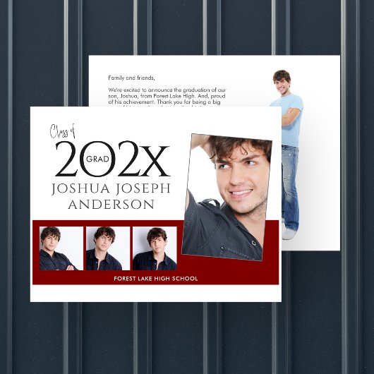 洗練された卒業写真コラージルビーレッド ノートカード