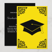 洗練された卒業式の帽子のお知らせ 招待状 (正面/裏面)