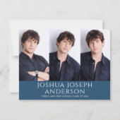 洗練された卒業式3枚のフォトブルー王室のカラー ノートカード (正面)