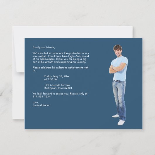 洗練された卒業式3枚のフォトブルー王室のカラー ノートカード (裏面)