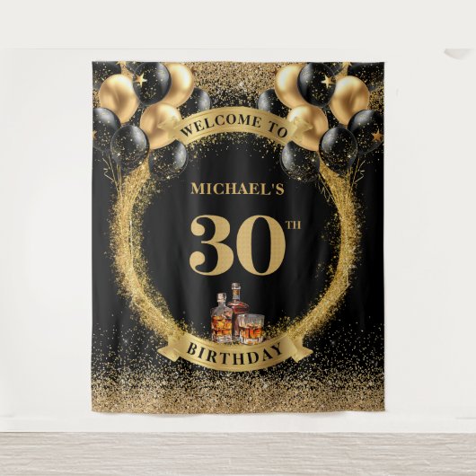 洗練された大人の男の30歳誕生日ウィスキー ディスプレイ タペストリー (正面)