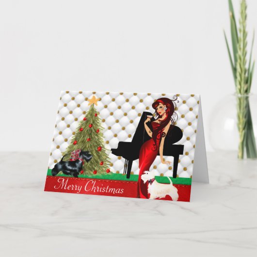 洗練された女性のメリークリスマスカード シーズンカード (正面)