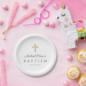 洗練された宗教の十字架 ネイビーブルー 男の子 洗礼 ペーパープレート (パーティー)