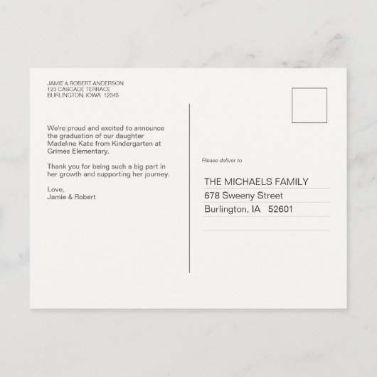 洗練された幼稚園の卒業発表 ポストカード (裏面)