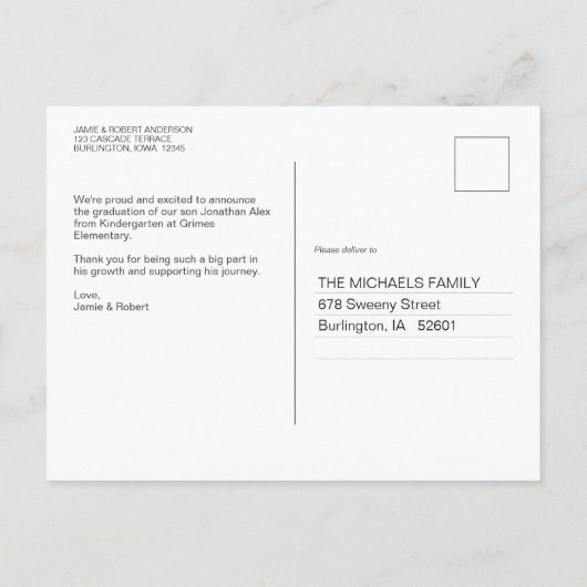 洗練された幼稚園の卒業発表 ポストカード (裏面)