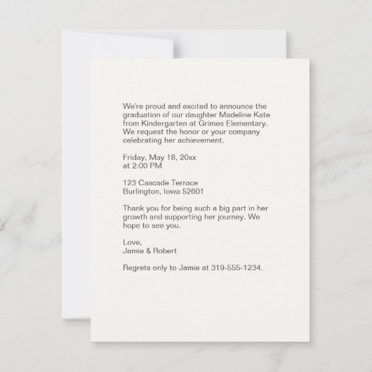 洗練された幼稚園卒業招待状 ノートカード (裏面)