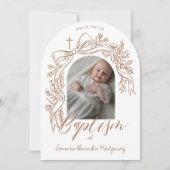 洗練された手描きの花とリボンのアーチ 洗礼フォト 招待状 (正面)