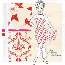 洗練された手描き赤いクリスマスの花 エプロン