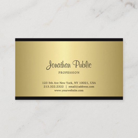 洗練された手書きスクリプトの黒と金ゴールド 名刺 (正面)