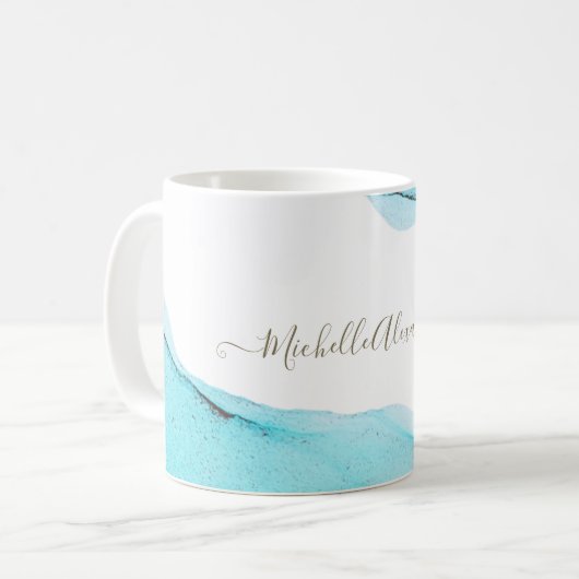 洗練された抽象芸術カスタムターコイズインクアート コーヒーマグカップ (正面左)