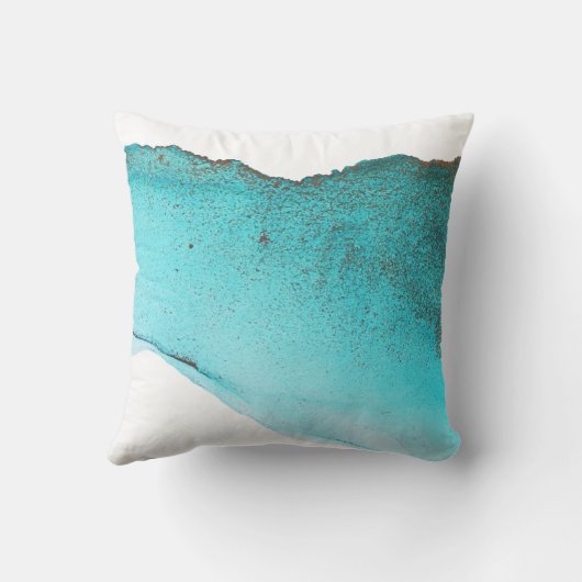 洗練された抽象芸術ティール(緑がかった色)金ゴールドインクアート クッション (裏面)