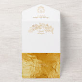 洗練された擬似箔スクリプトゴールドバロックウェディング オールインワン招待状 (外側)