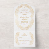 洗練された擬似箔スクリプトゴールドバロックウェディング オールインワン招待状 (内側)
