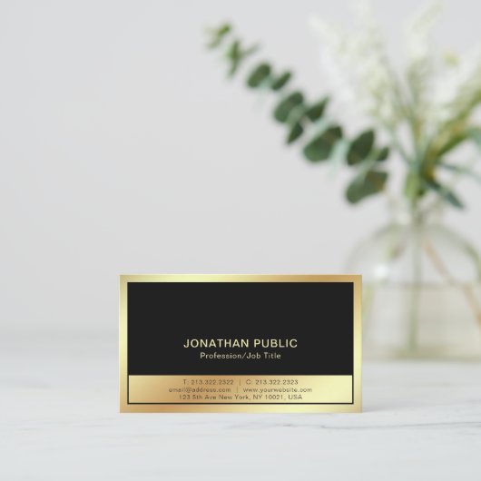 洗練された明白な専門のモダンで黒い金ゴールド 名刺 (スタンド正面)