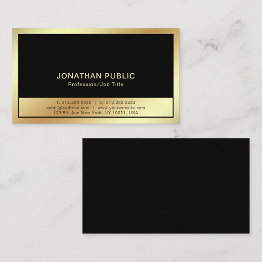 洗練された明白な専門のモダンで黒い金ゴールド 名刺 (正面/裏面)