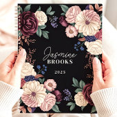 洗練された暗いフローラ名前をカスタムする プランナー手帳