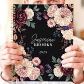 洗練された暗いフローラ名前をカスタムする プランナー手帳