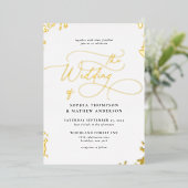 洗練された書道アイボリーホワイト結婚金ゴールド 箔招待状 (立ち正面)
