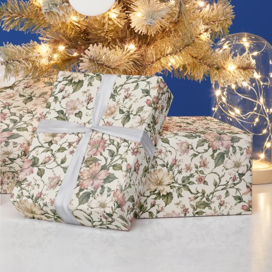 洗練された有機的なつる植物の花 ラッピングペーパー (クリスマス)