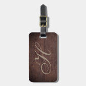 洗練された木製効果イニシャル ラゲッジタグ (正面縦)